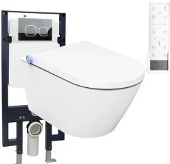 Bâti-support Toilettes Japonais céramique, WC lavant japonais + télécommande - 38,4x59,3x38cm - PRO+ 1102 - Plaque 4111 satin