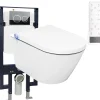 Bâti-support Toilettes Japonais céramique, WC lavant japonais + télécommande - 38,4x59,3x38cm - PRO+ 1102 - Plaque 4112 blanc mat