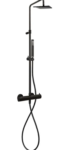 B-Way Colonne de douche + Mitigeur thermostatique + Douchette + Flexible + Douche de tête, Noir mat (SATBWSST)