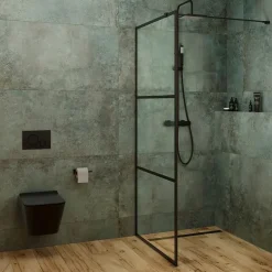 B-Way Colonne de douche + Mitigeur thermostatique + Douchette + Flexible + Douche de tête, Noir mat (SATBWSST)