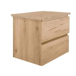 B-Way 59x50x45 cm meuble de salle de bain suspendu avec plaque de recouvrement, 2 tiroirs, chêne mat (BWAY260OAKDESK)