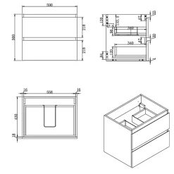 B-Way 59x50x45 cm meuble de salle de bain suspendu avec plaque de recouvrement, 2 tiroirs, chêne mat (BWAY260OAKDESK)