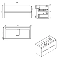B-Way 99x50x45 cm meuble de salle de bain suspendu avec plaque de recouvrement, 2 tiroirs, chêne mat (BWAY2100OAKDESK)