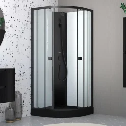 Cabine de douche 1/4 de cercle 85x85x200 cm - Portes coulissantes - Receveur Noir Mat