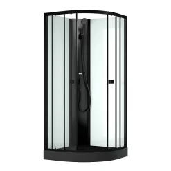 Cabine de douche 1/4 de cercle 85x85x200 cm - Portes coulissantes - Receveur Noir Mat