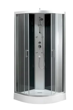 Cabine de douche 1/4 de cercle l.90 x L.90 x H.215 cm – hydromassante, gris anthracite, profilés chromés, montage rapide, GoodHome Onega