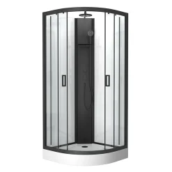 Cabine de douche 1/4 de cercle 85x85x210/235 cm - Receveur + Fonds Blancs / Colonne + Profilés Noirs