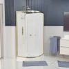 Cabine de douche 1/4 de cercle l.90 x L.90 x H.200 cm – fond blanc et profilés doré brossé, porte coulissante, Galedo Cabine Dorée