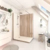 Cabine de douche à l’italienne l.90 x L.140 x H.218 cm – effet bois, receveur de plain-pied, Elmer Serenity