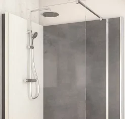 Cabine de douche à l’italienne l.90 x L.140 x H.218 cm – effet pierre charbon, receveur de plain-pied, Elmer Serenity
