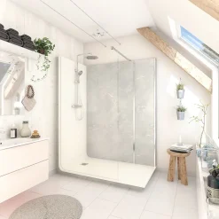 Cabine de douche à l’italienne l.90 x L.160 x H.218 cm – effet marbre gris, receveur de plain-pied, Elmer Serenity