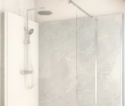 Cabine de douche à l’italienne l.90 x L.160 x H.218 cm – effet marbre gris, receveur de plain-pied, Elmer Serenity