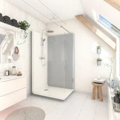 Cabine de douche à l’italienne l.90 x L.120 x H.218 cm – effet ciment, receveur de plain-pied antidérapant, Elmer Serenity