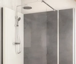 Cabine de douche à l’italienne l.90 x L.160 x H.218 cm – effet pierre charbon, receveur de plain-pied, Elmer Serenity