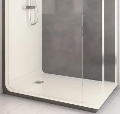 Cabine de douche à l’italienne l.80 x L.140 x H.218 cm – effet pierre charbon, receveur de plain-pied, Elmer Serenity