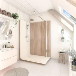 Cabine de douche à l’italienne l.80 x L.140 x H.218 cm – effet bois, receveur de plain-pied, Elmer Serenity