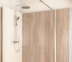 Cabine de douche à l’italienne l.80 x L.160 x H.218 cm – effet bois, receveur de plain-pied, Elmer Serenity