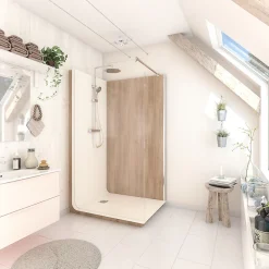 Cabine de douche à l’italienne l.90 x L.120 x H.218 cm – effet bois, receveur de plain-pied, Elmer Serenity