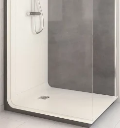 Cabine de douche à l’italienne l.80 x L.120 x H.218 cm – effet pierre charbon, receveur de plain-pied, Elmer Serenity