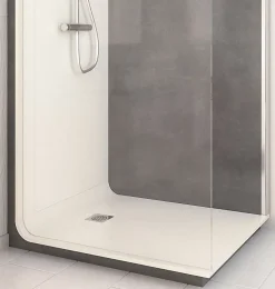 Cabine de douche à l’italienne l.90 x L.120 x H.218 cm – effet pierre charbon, receveur de plain-pied, Elmer Serenity