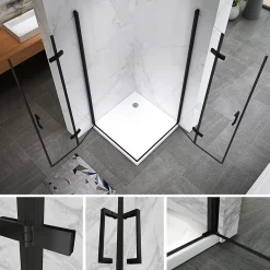 Cabine de douche ATÉA-BLACK H.180 cm, 80 x 90 cm, 2 portes pliantes et pivotantes, verre transparent 6 mm + receveur - Saniverre