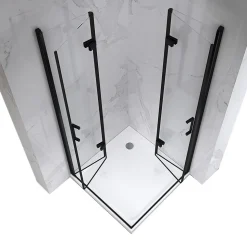 Cabine de douche ATÉA-BLACK H.180 cm, 70 x 70 cm, 2 portes pliantes et pivotantes, verre transparent 6 mm - Saniverre