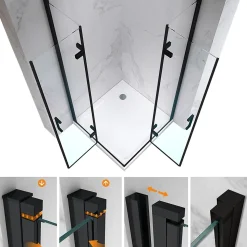 Cabine de douche ATÉA-BLACK H.180 cm, 70 x 70 cm, 2 portes pliantes et pivotantes, verre transparent 6 mm - Saniverre