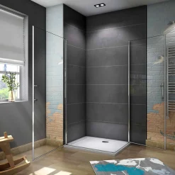 Cabine de douche battante - 6 mm Verre Anticalcaire - 90 x 90 x180 cm - installer réversible - alu Chrome