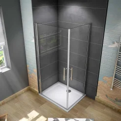 Cabine de douche battante - 6 mm Verre Anticalcaire - 90 x 90 x180 cm - installer réversible - alu Chrome