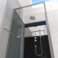 Cabine de Douche Carrée 90x90cm Porte Pivotante - Fond Noir avec bande effet miroir - SQUARE STRIPE