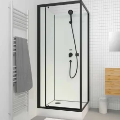 Cabine de douche carrée 80x80x200 cm - Porte pivotante - Fonds Blancs & Profilés Noir Mat