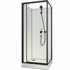 Cabine de douche carrée 80x80x200 cm - Porte pivotante - Fonds Blancs & Profilés Noir Mat