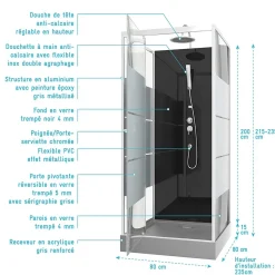 Cabine de douche carrée 80x80x220cm - SCRATCHY 80