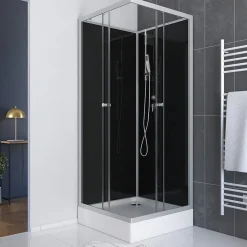 Cabine de douche carrée 80x80x195 - Portes coulissantes en verre trempé 5mm - SQUARY BLACK 2