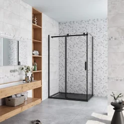 Cabine de Douche Coulissante en Verre Anticalcaire 8 mm - 120x90x200 cm - Noir Mat - Montage Réversible