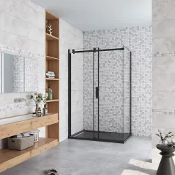 Cabine de Douche Coulissante en Verre Anticalcaire 8 mm - 120x90x200 cm - Noir Mat - Montage Réversible