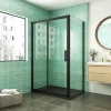Cabine de douche coulissante avec l'amortisseur - Porte de douche en 8mm verre anticalcaire - profilé noir mat - 110x80x195 cm
