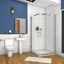 Cabine de douche coulissante - Verre anticalcaire 6 mm - Accès par angle - Poignée en acier inox chromé - 70x70x195 cm