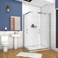 Cabine de douche coulissante - Verre anticalcaire 6 mm - Accès par angle - Poignée en acier inox chromé - 100x80x195 cm