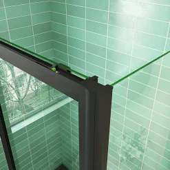 Cabine de douche coulissante avec l'amortisseur - Porte de douche en 8mm verre anticalcaire - profilé noir mat - 120x90x195 cm