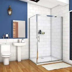Cabine de douche coulissante - 100 x 100 x 190 cm - 5 mm Verre sécurit transparent - Aluminium chromé