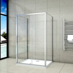 Cabine de douche coulissante avec 2 parois - 140x80x190cm - 5mm Verre transparent - alu chromé - Montage réversible