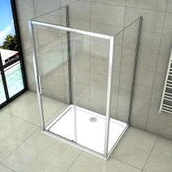 Cabine de douche coulissante avec 2 parois - 140x80x190cm - 5mm Verre transparent - alu chromé - Montage réversible