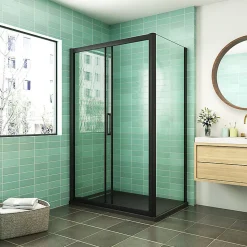 Cabine de douche coulissante avec l'amortisseur - Porte de douche en 8mm verre anticalcaire - profilé noir mat - 140x80x195 cm