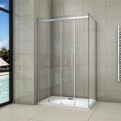 Cabine de douche d'angle - 150x80x195 cm - 8mm verre anticalcaire - porte coulissante - Chrome