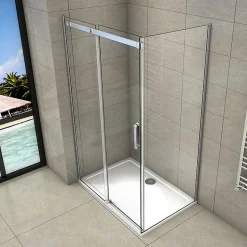 Cabine de douche d'angle - 150x80x195 cm - 8mm verre anticalcaire - porte coulissante - Chrome