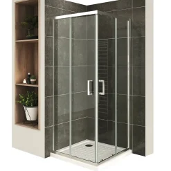 Cabine De Douche H190 85x85cm - Verre Transparent Portes Coulissantes Lana+ (sans Receveur) - Saniverre