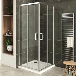 Cabine De Douche H190 85x85cm - Verre Transparent Portes Coulissantes Lana+ (sans Receveur) - Saniverre