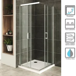Cabine De Douche H180 70x100cm - Verre Transparent Portes Coulissantes Lana+ (sans Receveur) - Saniverre