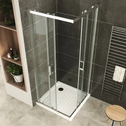Cabine De Douche H180 70x100cm - Verre Transparent Portes Coulissantes Lana+ (sans Receveur) - Saniverre